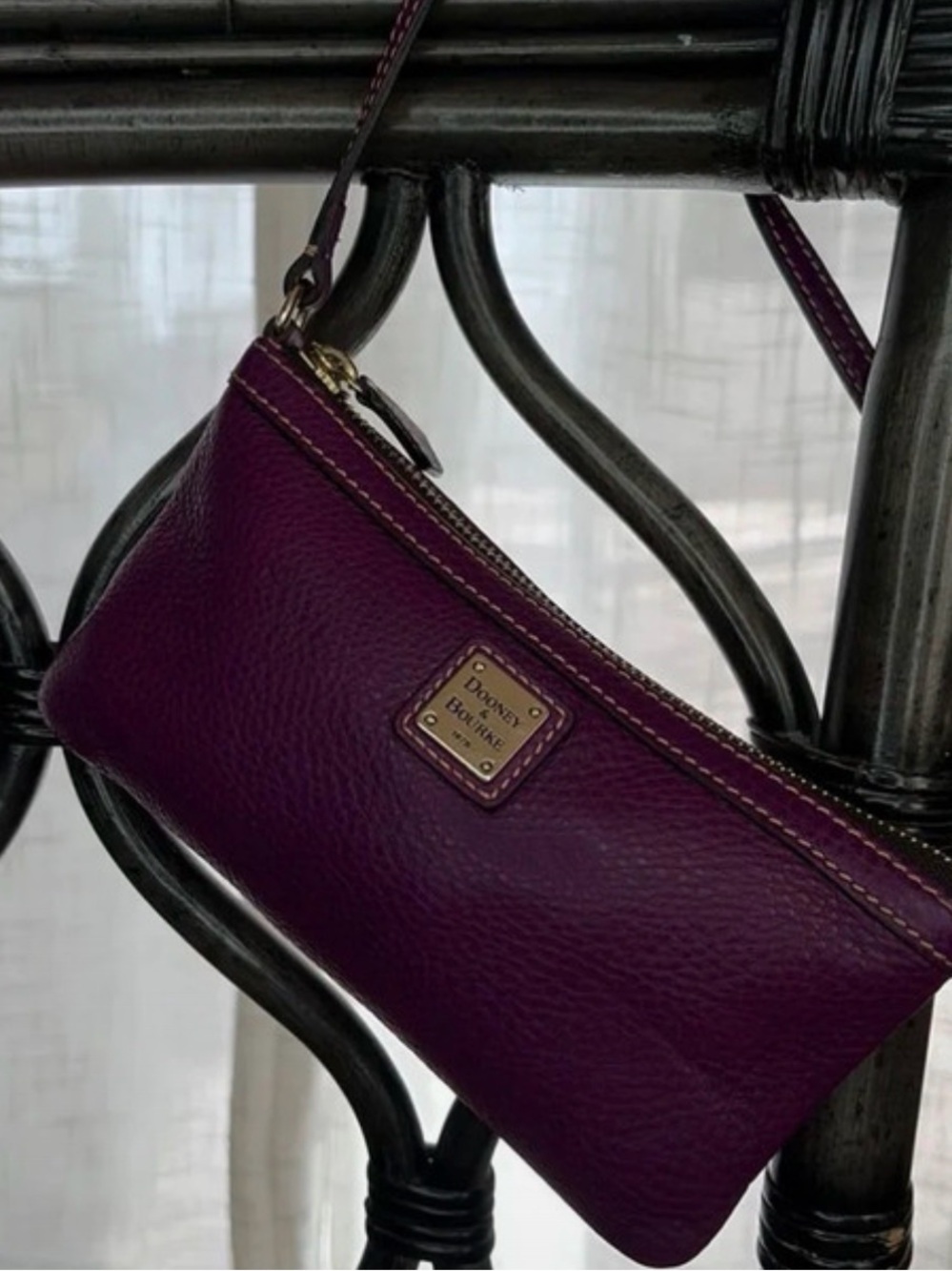 Dooney & Bourke Plum Pebbled Leather Wristlet with Gold-Tone Accent